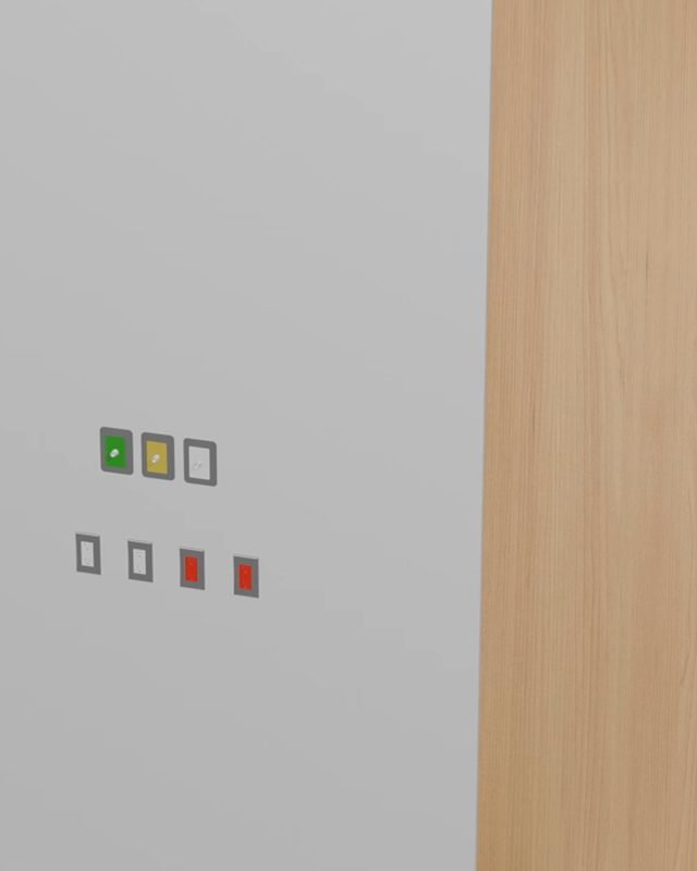 A smooth white wall face with switches, from the booth render