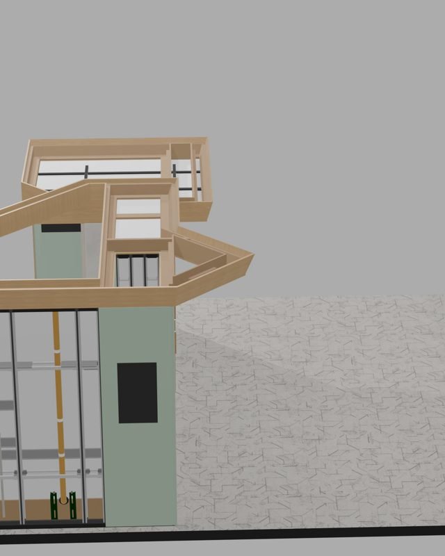 Booth components assembling on the floor, from the booth render